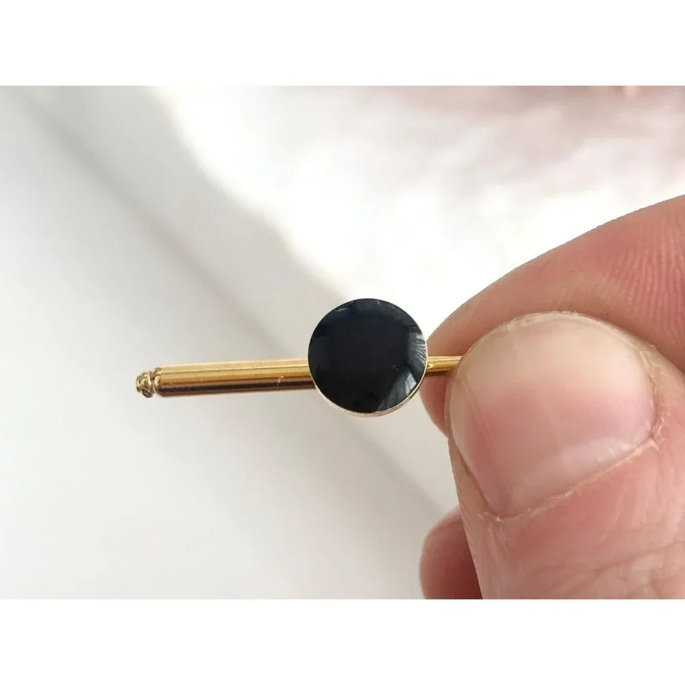 Faux Black Onyx Minimalist Stone Silver Toned Vintage Men's Cuff Links